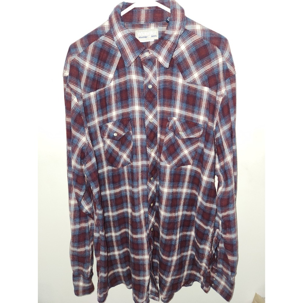 Wrangler Shirt Mens Long Sleeve Flannel Pearl Snap Western Rancher Cotton 2XT